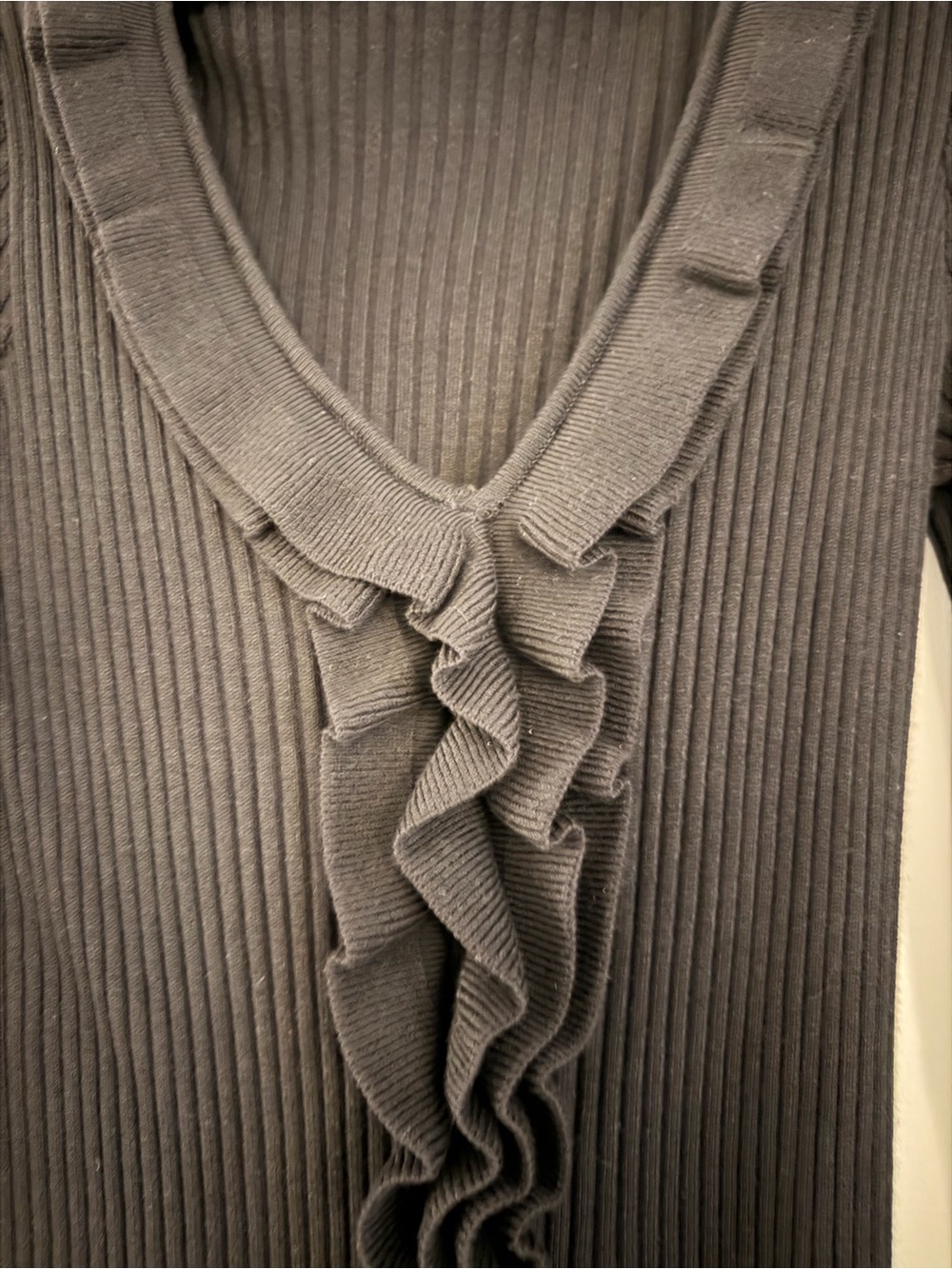 VENUS Black Ribbed V-Neck Ruffle Sweater - Picture 2 of 3